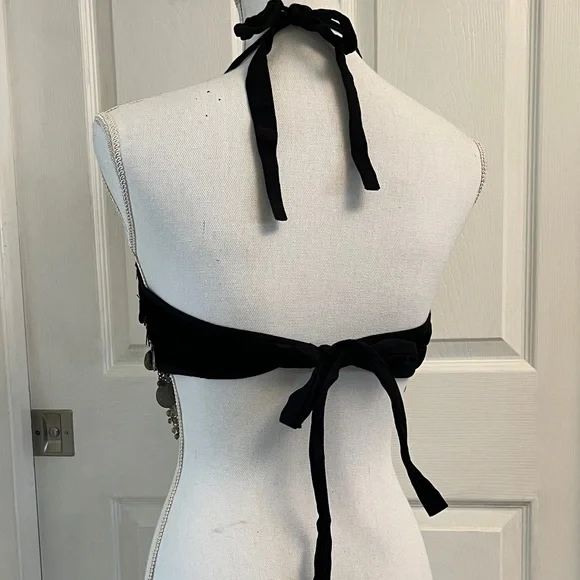 Black Halter Top with Silver Coin Embellishments Tribal Bellydance Large - Picture 6 of 13